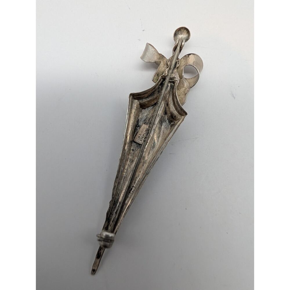 Vintage BEAU Sterling Silver 925 Umbrella Shaped Brooch Pin - Picture 4 of 5